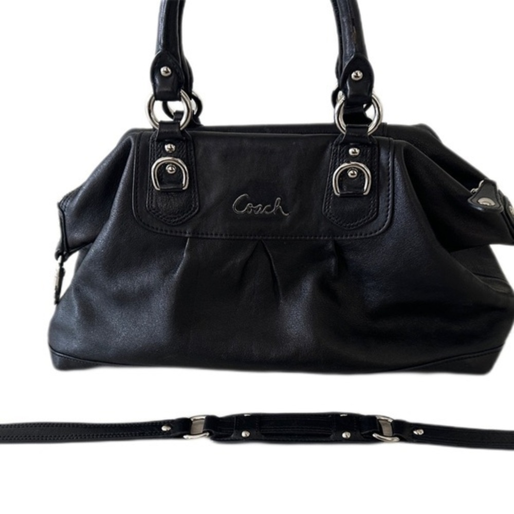 Black leather Coach satchel “Ashley” with silver hardware